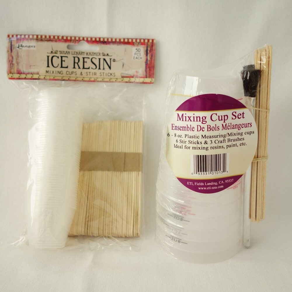 2 Piece Ice Resin Mixing Cup Set With Stir Sticks & Brushes 50 Pcs‎ New